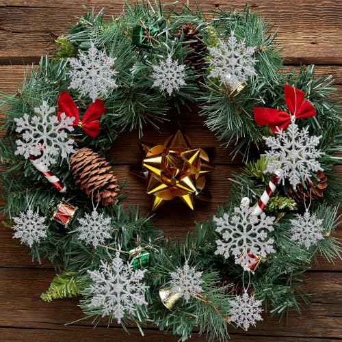 36pcs Christmas Silver Snowflake Ornaments Plastic Glitter Snow Flakes Ornaments for Winter Christmas Tree Decorations Size Varies Craft Snowflakes (36 Count)