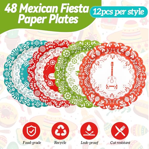 48PCS Fiesta Mexican Paper Plates (48 Count)