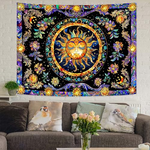 Sun Tapestry Stained Glass Tapestry Wall Decor Tapestries for Bedroom Boho Tapestries Wall Hanging for Bedroom Living Room Glass