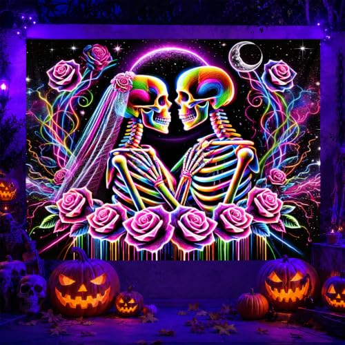 Halloween UV Tapestry Skeleton Couple Wall Art 78 x 59 Inch
