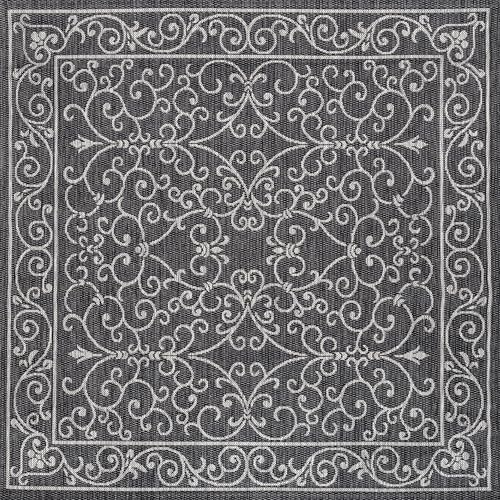 Vintage Filigree Indoor Outdoor Square Area Rug 4X4 Black