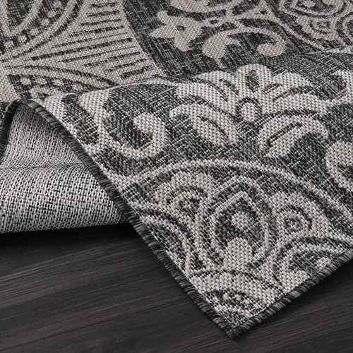 Medallion Outdoor Rug 8x10 Washable Outside Carpet for Indoor Patio Porch Waterproof Easy Cleaning Non Shedding Area Rugs Dark Gray 8 x 10