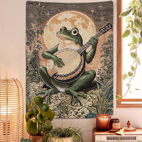 Moonlit Banjo Frog Wall Tapestry
