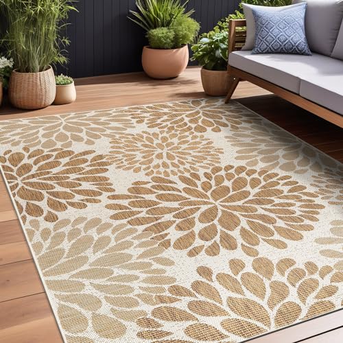 Outdoor Rug 9x12 Modern Exotic Tropical Leaf Area Rugs for Indoor and Outdoor Patio Deck Porch Garden Water Resistant Washable Outside Carpet