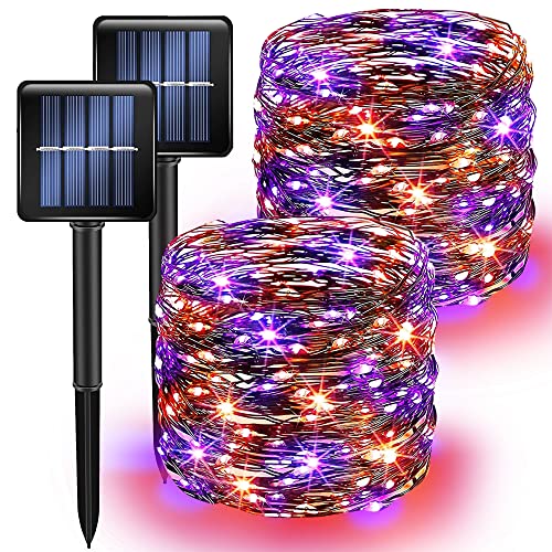 Purple and Orange Solar Halloween Lights Outdoor (2 Count)