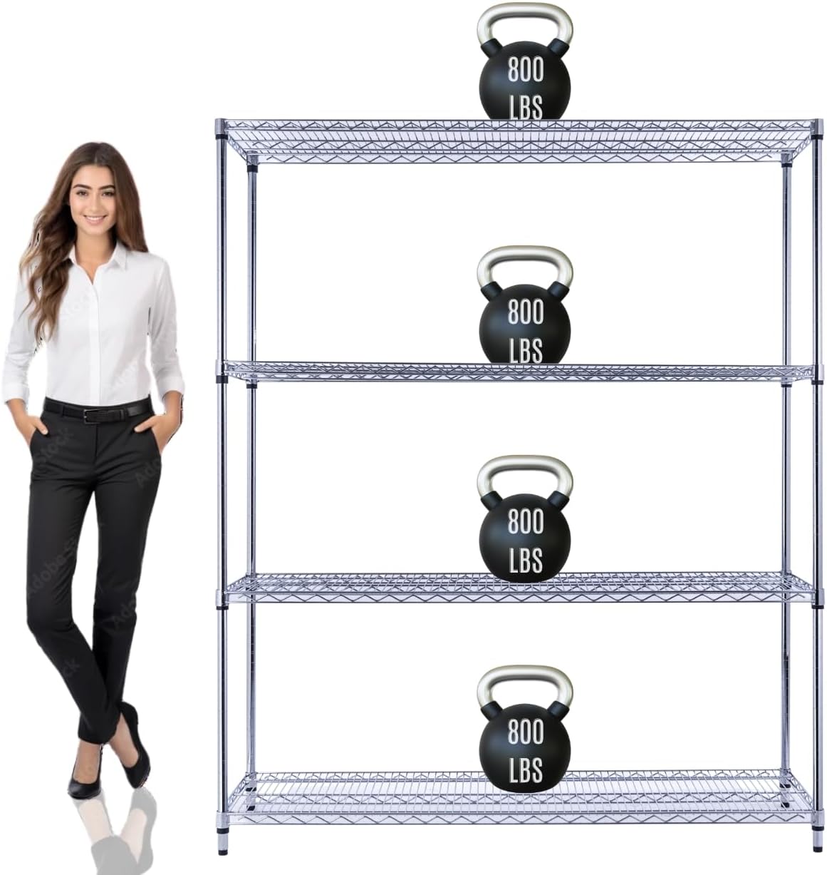 60"x18"x72" Prime Heavy Duty Chrome 4-Tier Wire Shelving NSF 3200 LBS MAX Capacity Storage Rack for Commercial, Hospital, School, Garage, and Kitchen Uses (with Wheels) - NestledHome