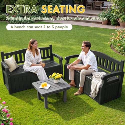 80 Gallon Storage Bench Outdoor Deck Box with Armrest (705.6 Ounce)