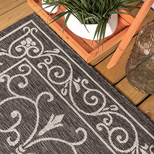 Vintage Filigree Indoor Outdoor Round Area Rug 5 Ft Black