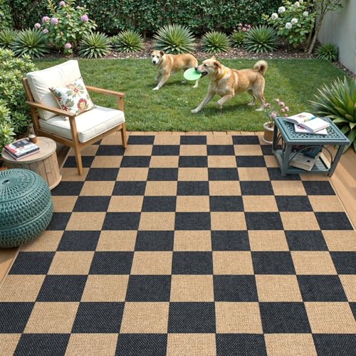 Checkered Easy Jute 5x7 Outdoor Patio Rug