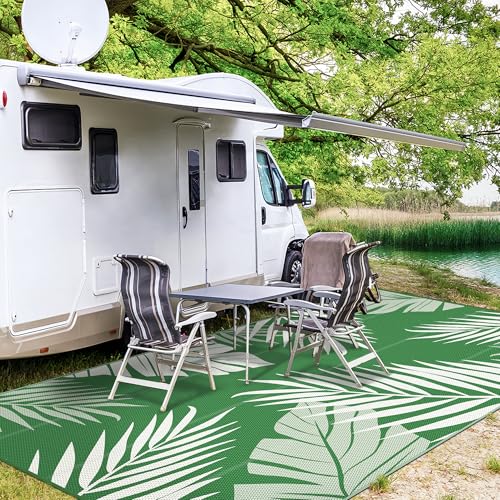 Outdoor Rug Waterproof Plastic Rugs 10'x14' for Camping Dark Green (140 Sq Ft)