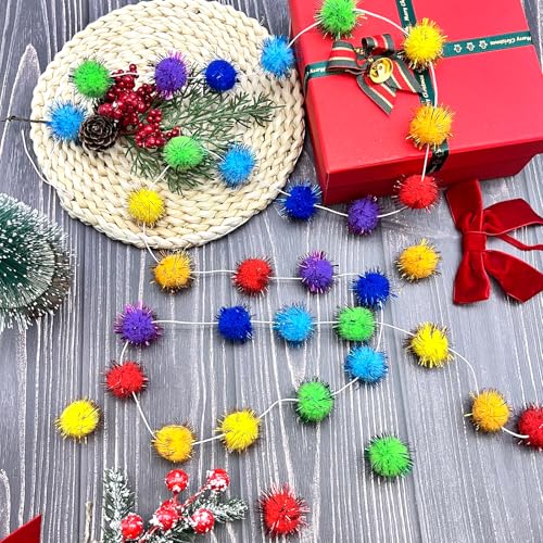 4 Pack 26.3 Feet Colorful Pom Pom Garland Decorations (26.25 Foot)