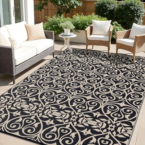 Outdoor Rug 9x12 ft Waterproof Reversible Floral Mat