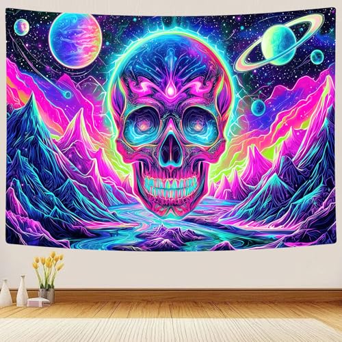 Blacklight Skull Tapestry