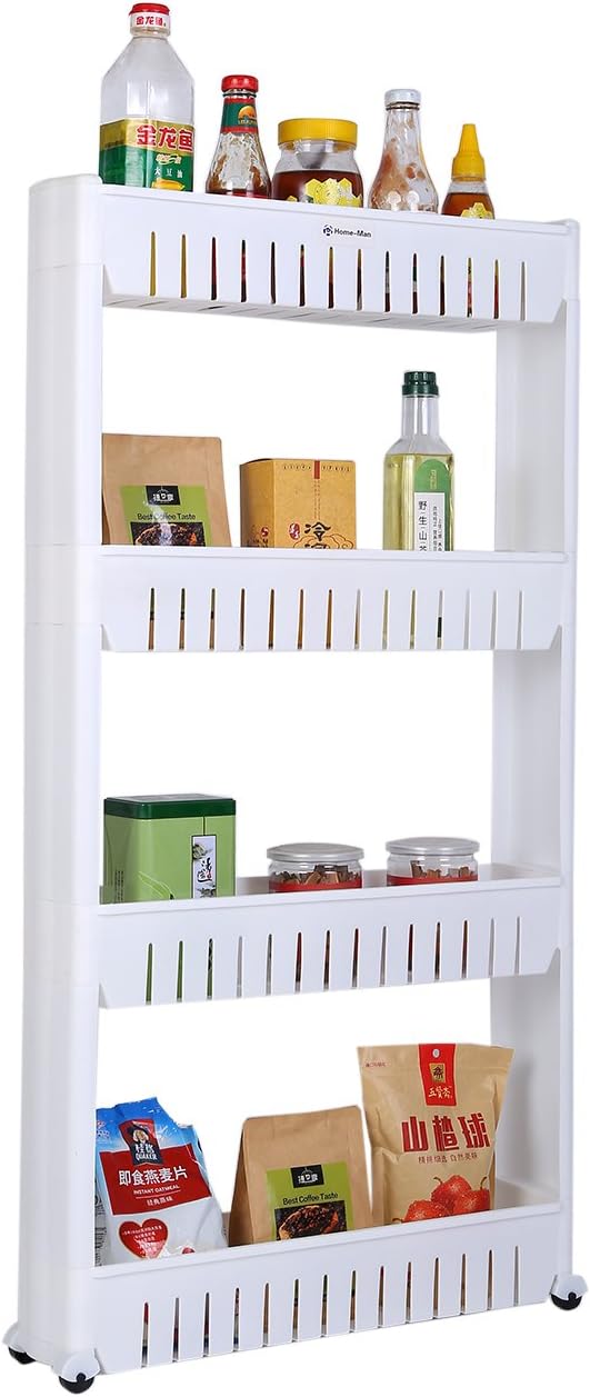 Laundry Room Organizer, Mobile Shelving Unit Organizer with 4 Large Storage Baskets, Gap Storage Slim Slide Out Pantry Storage Rack for Narrow Spaces, 4 Tier … - NestledHome