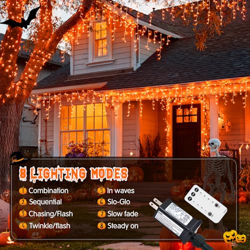 Orange Halloween Icicle Lights Outdoor