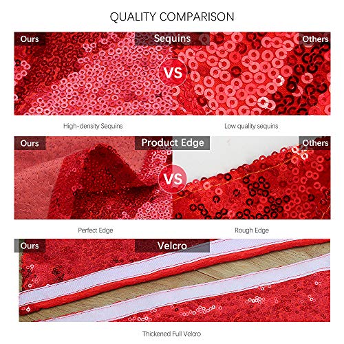 Red Tree Skirt 24 inches Small Christmas Tree Skirt Glitter Sequin Tree Skirt for Christmas Decorations