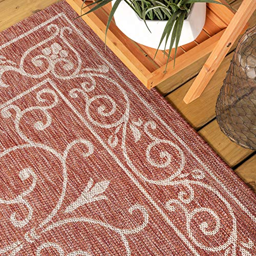 Vintage Filigree Indoor Outdoor Round Area Rug 5 Ft Red