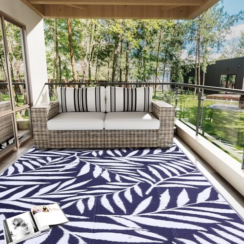 Outdoor Rug 5x8 ft Waterproof Reversible Leaf Mat