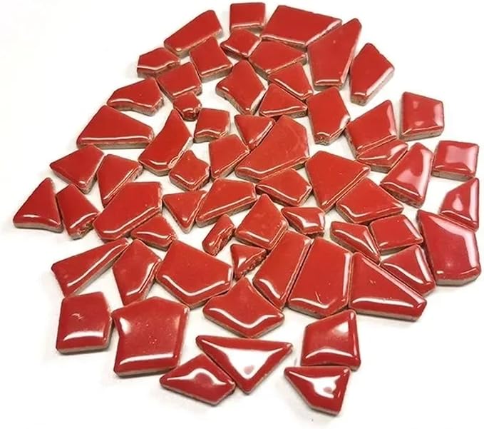 Mosaic Tiles 200g/7.05oz(Approx. 155-170pcs) Porcelain Mosaic Tiles 1-2.5cm 0.4mm Thickness Ceramic Mosaic Stones DIY Mosaic Craft Material(Red)