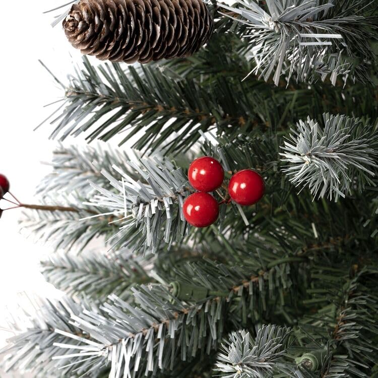 7 5ft Snow Flocked Christmas Tree with Lights Realistic Spruce Christmas Tree with Pine Cones Berries Foot Pedal 1346 Branch Tips 550 Warm Lights and Metal Stand Pre Lit Xmas