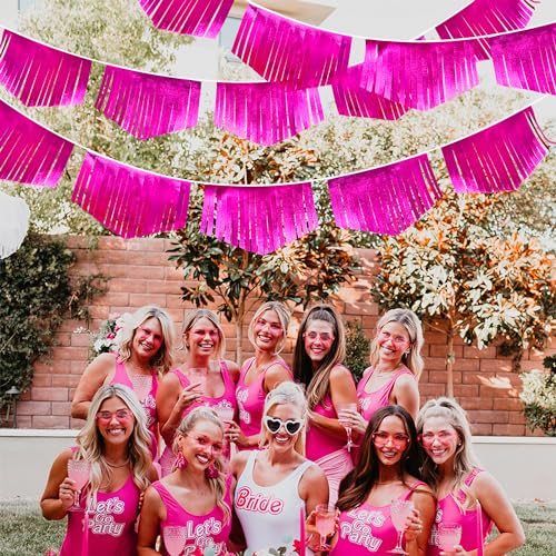 Hot pink Tassel Banner Double Sided Metallic Fabric Pennant Bunting Flag Garland for Birthday Bachelorette Anniversary Engagement Wedding Bridal Shower Graduation Pink Girl Party Decorations Supplies (16.93 Foot)