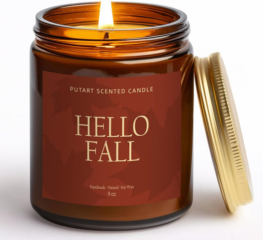 Pumpkin Spice Fall Candles for Home Scented, Natural Soy Wax Aromatherapy Non Toxic Pumpkin Candle with Long Lasting Burn, Halloween Autumn Candle Gifts for House Fragrance Decoration (9oz) - NestledHome