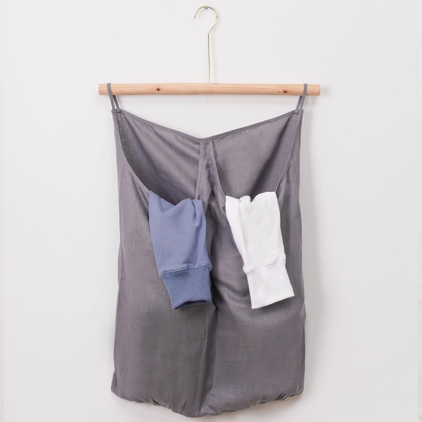 100% Pure Linen Dual Hanging Laundry Bag with 2 Deep Pocket and 2 Side Zipper 20x27in, Over The Door Laundry Hamper Space Saving Hampers for Dirty Clothes Home Travel, Grey - NestledHome