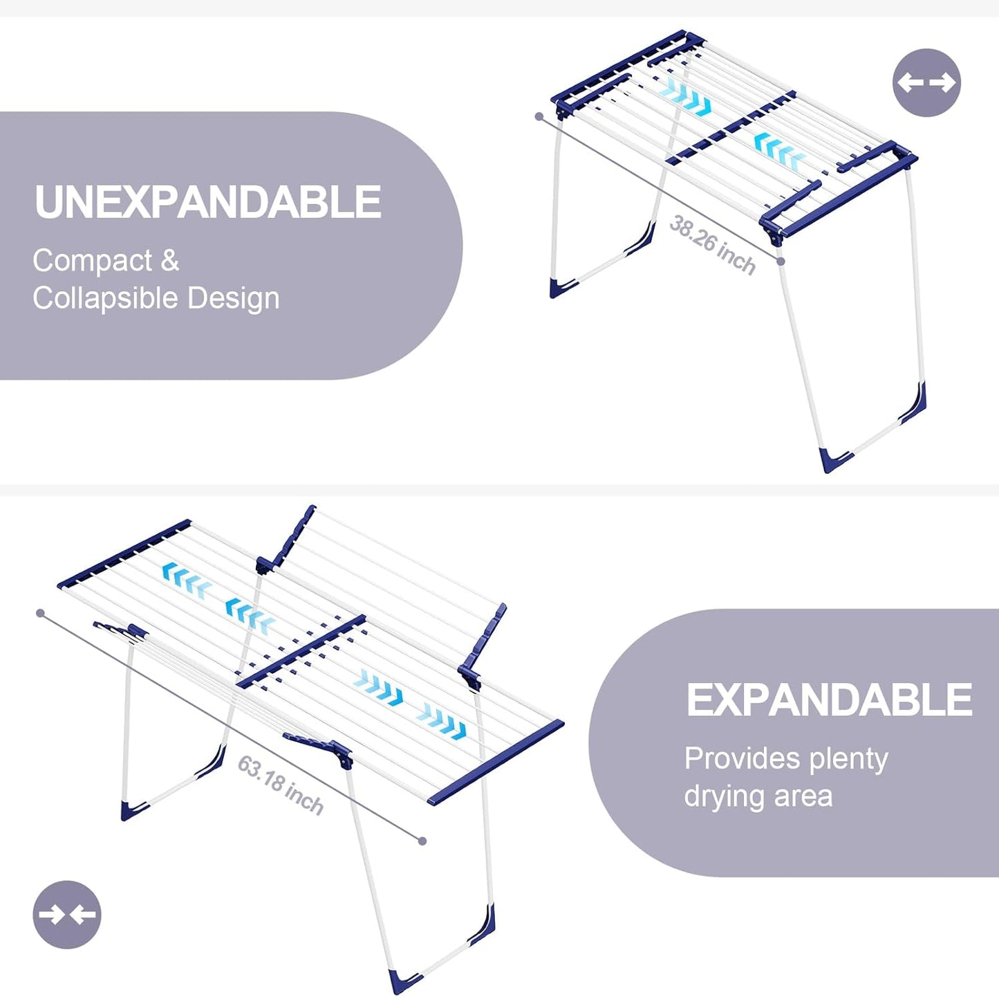 APEXCHASER Clothes Drying Rack, Foldable Gullwing Laundry Rack for Indoor Outdoor, 10pcs Clips with Bag, Collapsible Space-Saving Drying Rack for Clothes Towels Dolls, White - NestledHome