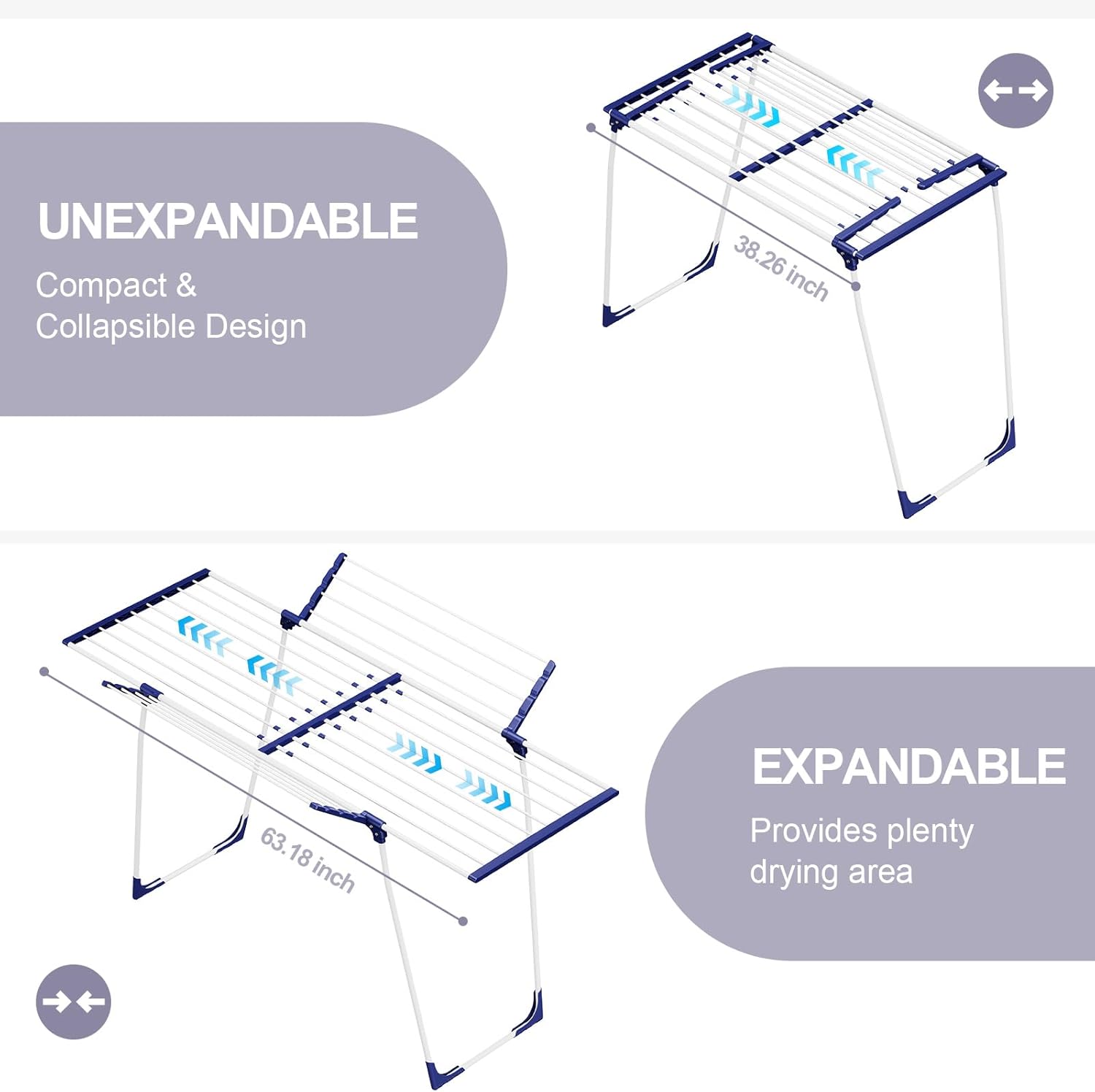 APEXCHASER Clothes Drying Rack, Foldable Gullwing Laundry Rack for Indoor Outdoor, 10pcs Clips with Bag, Collapsible Space-Saving Drying Rack for Clothes Towels Dolls, White - NestledHome