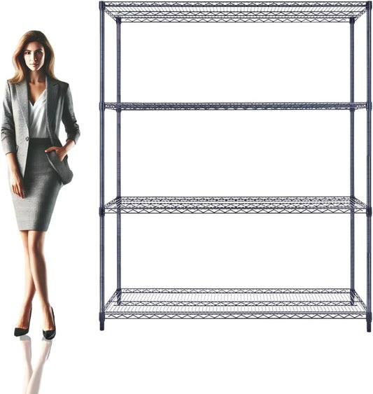 60"x18"x72" Black Premium Metal Steel Wire Shelving 4-Tier NSF 3200 LBS MAX Capacity Heavy Duty Storage Rack for Garages, Commercial Spaces, Hospitals, & Schools w/Premium Wheels - NestledHome