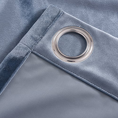 Super Soft Luxury Velvet Stone Blue Light Blocking Drapes Room Darkening Curtains Panel Grommet Drapery 52 by 108 inch Dusty Blue (2 Count)