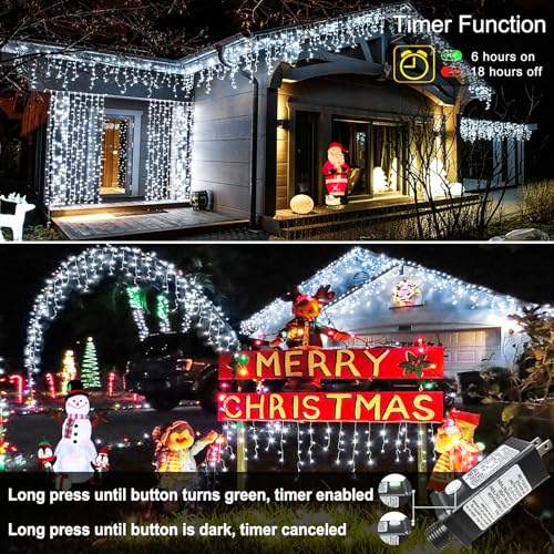 White Christmas Lights Outdoor 99ft 1216LED Icicle Lights Twinkle Xmas