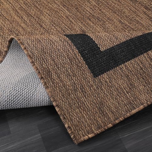 Bordered Outdoor Rug 8x10 Washable Outside Carpet for Indoor Patio Porch Waterproof Easy Cleaning Non Shedding Area Rugs Nut Brown