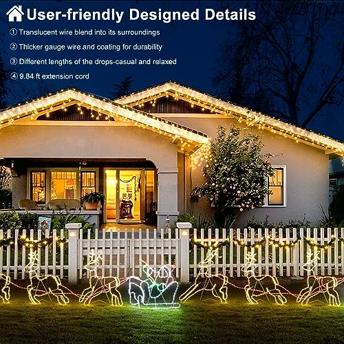 33ft 400 LED Icicle Lights for Outside Warm White Christmas Lights Outdoor