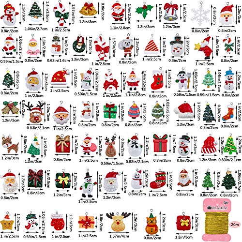 66 Pcs Mini Resin Christmas Ornaments Set with Gold Thread