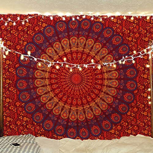 Indian hippie Bohemian Psychedelic Golden Blue Peacock Mandala Wall hanging Bedding Tapestry