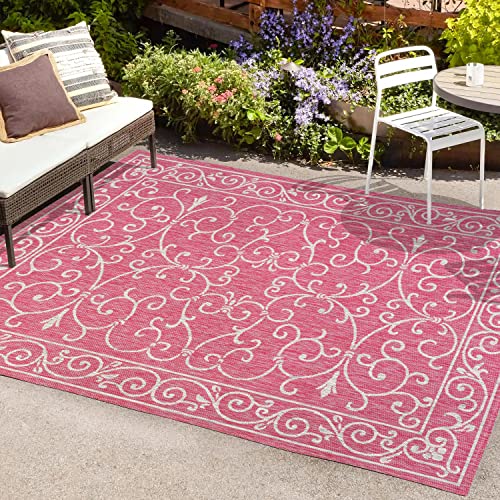 Vintage Filigree Indoor Outdoor Area Rug 3X5 Fuchsia