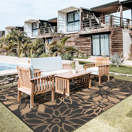 Outdoor Rug Waterproof Plastic Rugs 10'x14' for Camping Black