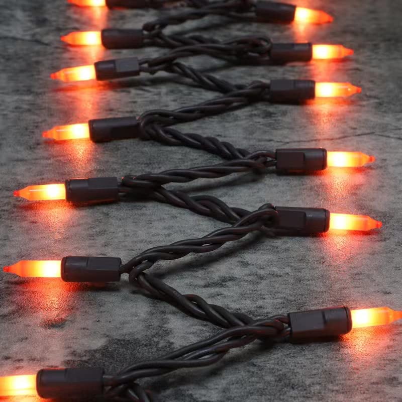 Brown Wire Orange 100 Incandescent Bulb Mini String Lights for Indoor Halloween Tree Home Party Festival Decoration (100 Count)