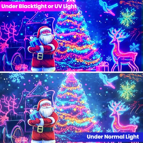 Merry Christmas Blacklight Tapestry Christmas Decorations Wall Hanging Xmas Tree Poster Glow in the Dark Tapestry for Bedroom Living Room Party Banners Decor