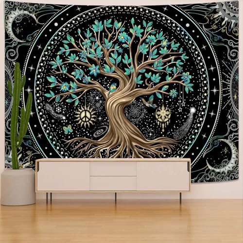Tree of Life Tapastry Butterfly Moon Tapastry Flower Tree Tapestries Mandala Wall Hanging for Bedroom and Living Room Decor 36×48 Inches