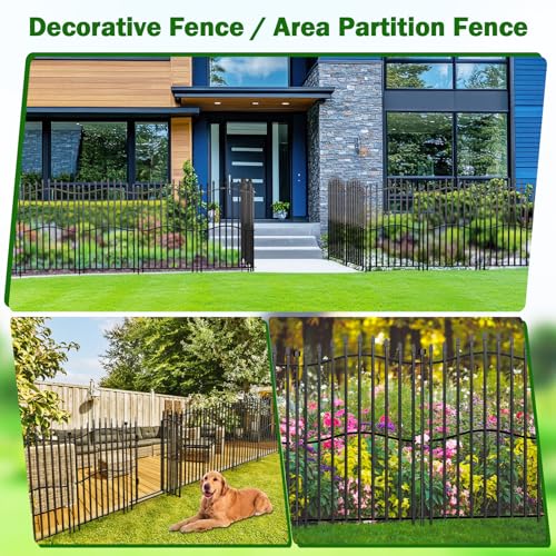 No Dig Garden Fence 40" H x 22.5'L with Gate Decorative Yard Dog Panels (7.83 Sq Ft)