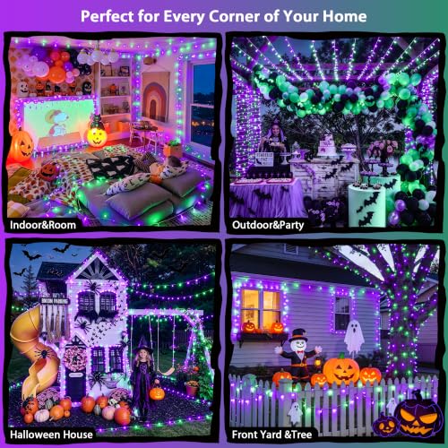 200 LED Purple Green Halloween Lights Indoor Outdoor (66 Foot)