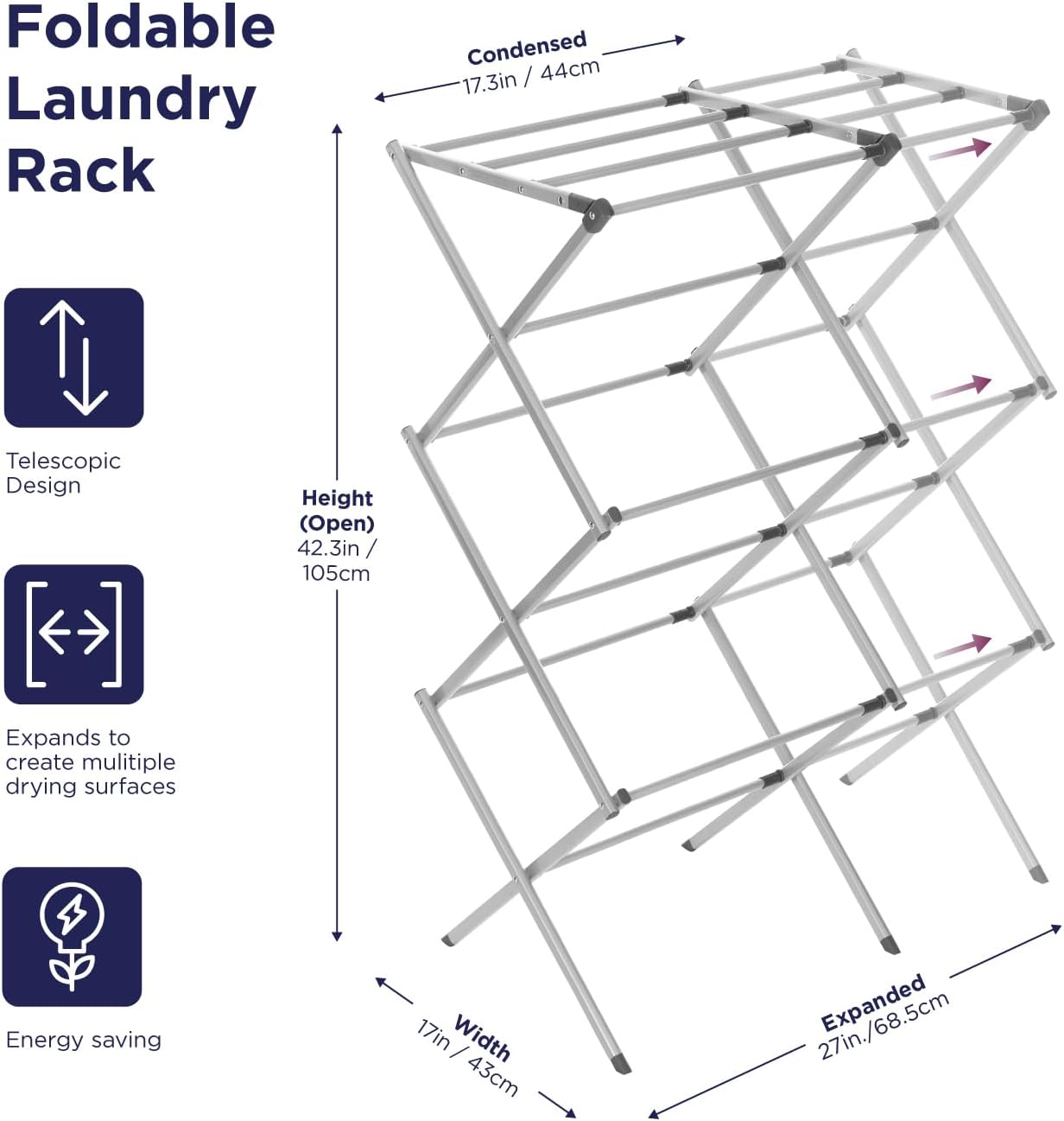 BLACK+DECKER Laundry Organization Expandable/Collapsible Clothes Drying Rack. Essential for Camping/Trailers or Anywhere You Air Dry Laundry. Oversized for Multiple Garments, (Grey) - NestledHome