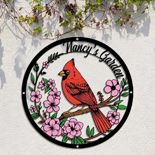 Personalized 12in Name Garden Cardinal Metal Signs with Stake