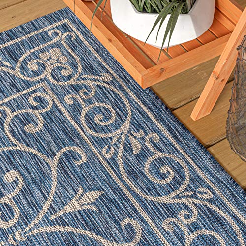 Vintage Filigree Indoor Outdoor Round Area Rug 4 Ft Navy