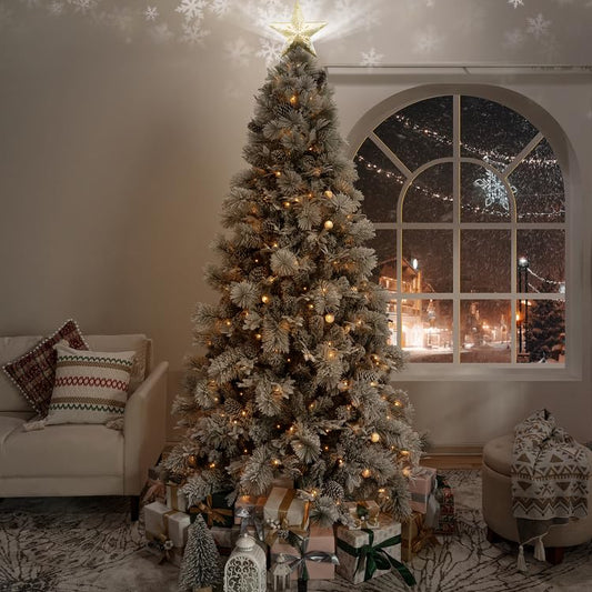Darla 6.5ft Snow Flocked Rotating Christmas Tree with Star Projector