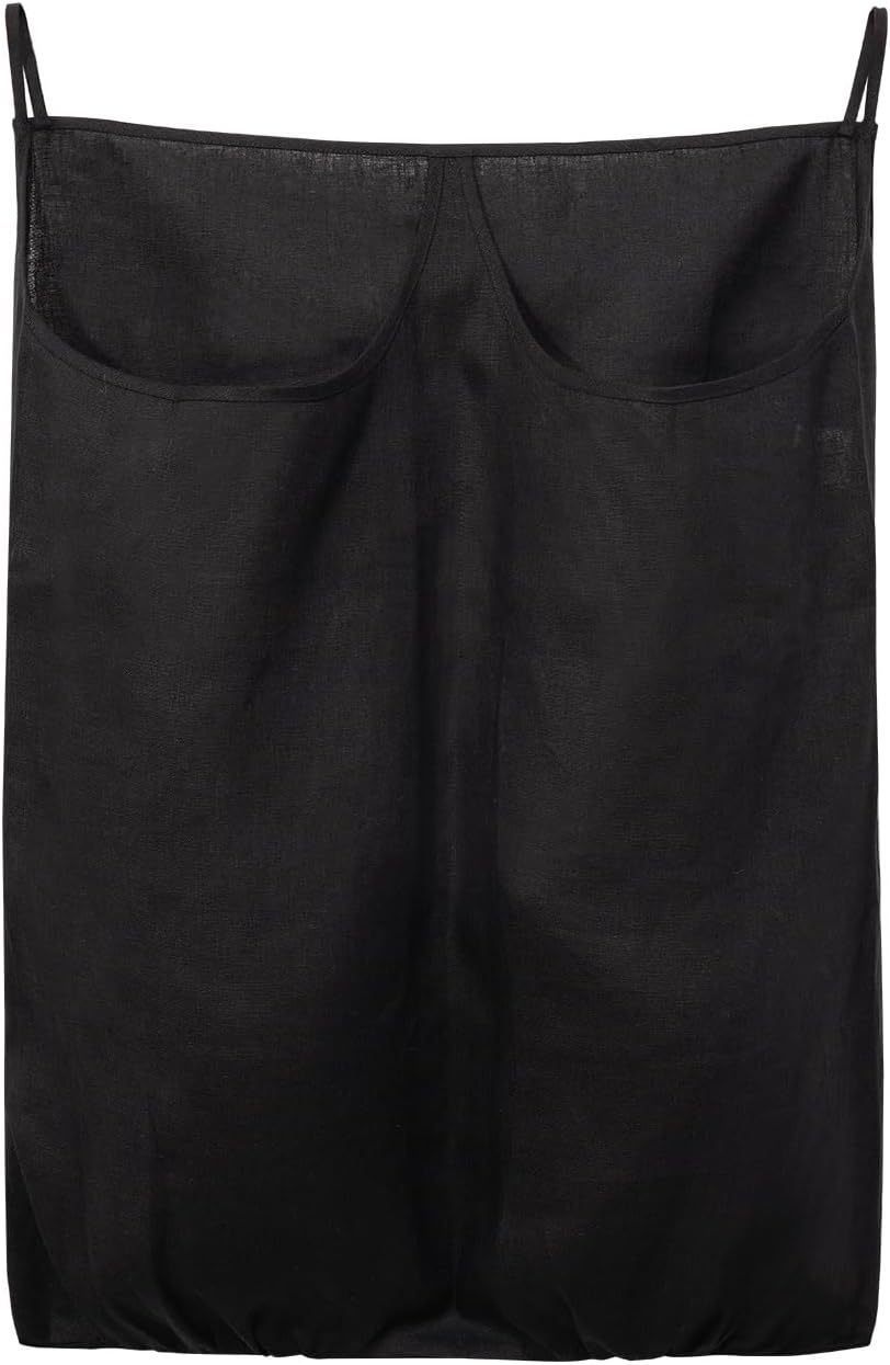 100% Pure Linen Dual Hanging Laundry Bag with 2 Deep Pocket and 2 Side Zipper 20x27in, Over The Door Laundry Hamper Space Saving Hampers for Dirty Clothes Home Travel, Black - NestledHome