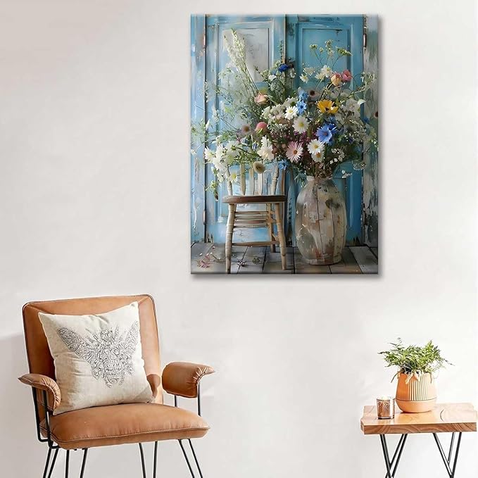 Paint by Numbers Kit for Adults Framed, Wildflower Bouquet in Rustic Vase, DIY Oil Painting, Pre-Printed Canvas Wall Art Home Decor Gift, 20x24inch Framed, 24 Colors