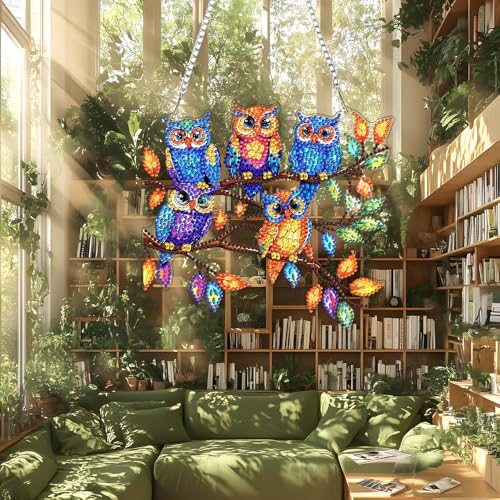 DIY Colorful Owls Diamond Painting Hanging Ornament